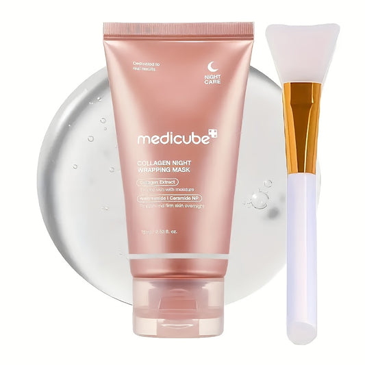Medicube Collagen Overnight -Off Mask with Mask Brush Set- Elastic and Moisturizing Care, Smooth the Light Beige- Hydrolyzed Collagen Brightens Light Beige- Korean Skincare, 2.53oz