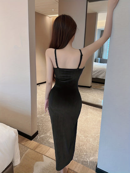 Split Thigh Ruched Dress, Elegant Spaghetti Sleeveless Party Dress, Women's Clothing Wedding/Occasion/Engagement/Ceremony/Evening dress