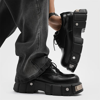 Men's Solid Color High Top Platform Derby Boots, Comfy Non Slip Durable Rubber Sole Microfiber Upper Dress Shoes, Men's Daily Footwear