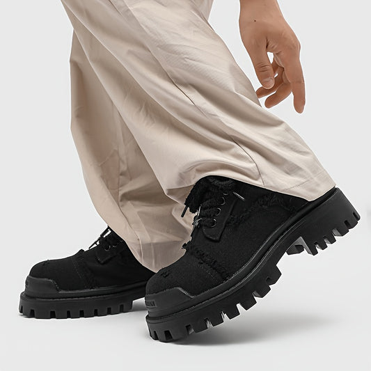 Men's All-Season Low-Top Lace-Up Casual Shoes - Multi-Color Options (Black/Brown/Tan) - PU /Fabric Upper & Rubber Sole - Wedding, Outdoor, Office & Casual Attire - Comfortable Round-Toe Dress Sneakers