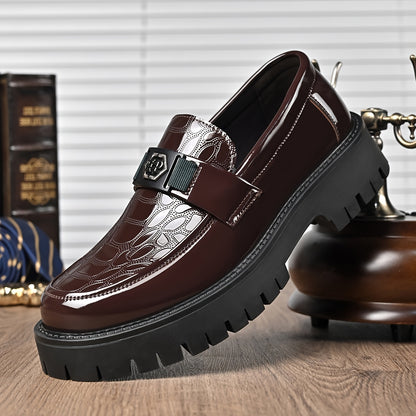 Men's British Style Slip-On Chunky Platform Shoes - Height Increasing Low-Top s with Rubber Sole, Wide Widths (Big & Tall) for Weddings, Business & Casual Wear