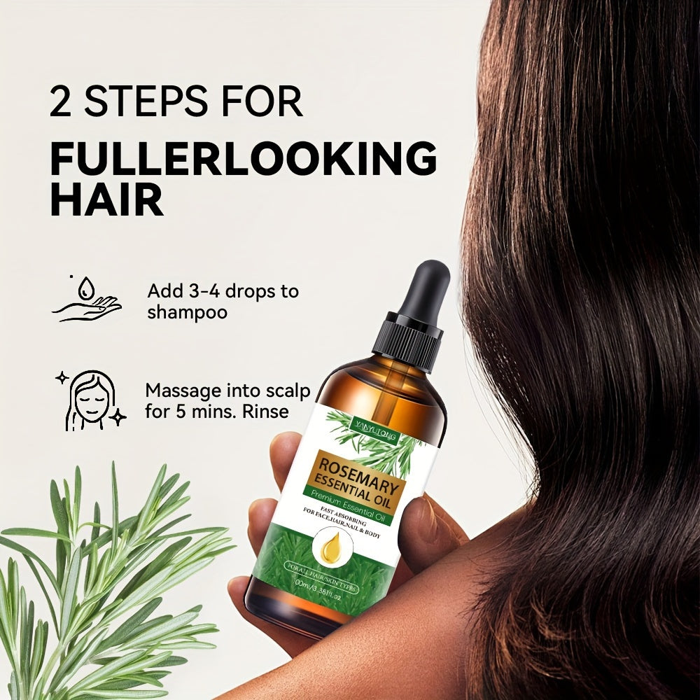 100ml Rosemary Essential Oil, Haircare Product, Moisturizing Scalp Strengthening Oil, for Split End Care, Eyebrows, Eyelashes, Face, Skin, Body, All Hair Types, with Glycerin, Unisex - Adult, Dry Hair, Moisturizing Cream