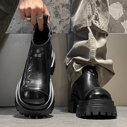 Men's Chunky Platform Zip-Up Ankle Boots - Punk Rock Style Upper & Rubber Sole, Slip-On Design for All-Season Comfort - Ideal for Concerts, Nightclubs, Motorcycle Riding & Casual Outings, Nightclub Footwear, Side Zipper Boot,