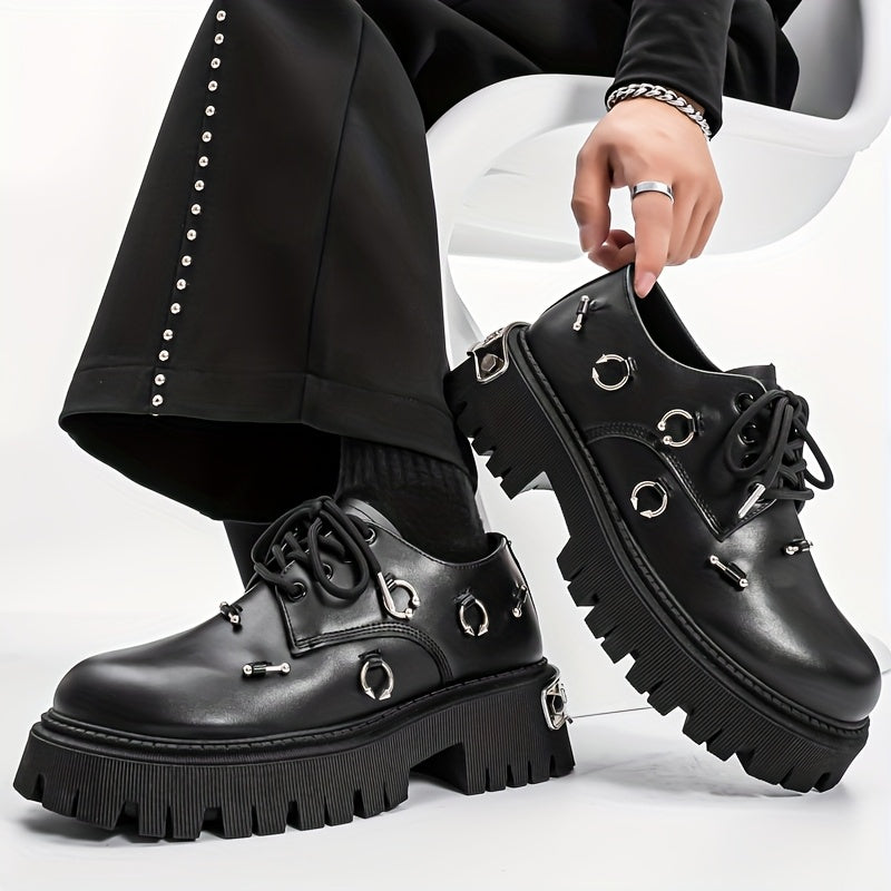 Men's Retro Casual Shoes with Thick Sole Height Increase, Lace-Up, Round Toe, Synthetic Faux Upper, PVC Sole, Breathable Fabric Lining, Comfortable Insole