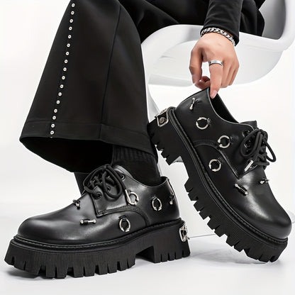 Men's Retro Casual Shoes with Thick Sole Height Increase, Lace-Up, Round Toe, Synthetic Faux Upper, PVC Sole, Breathable Fabric Lining, Comfortable Insole