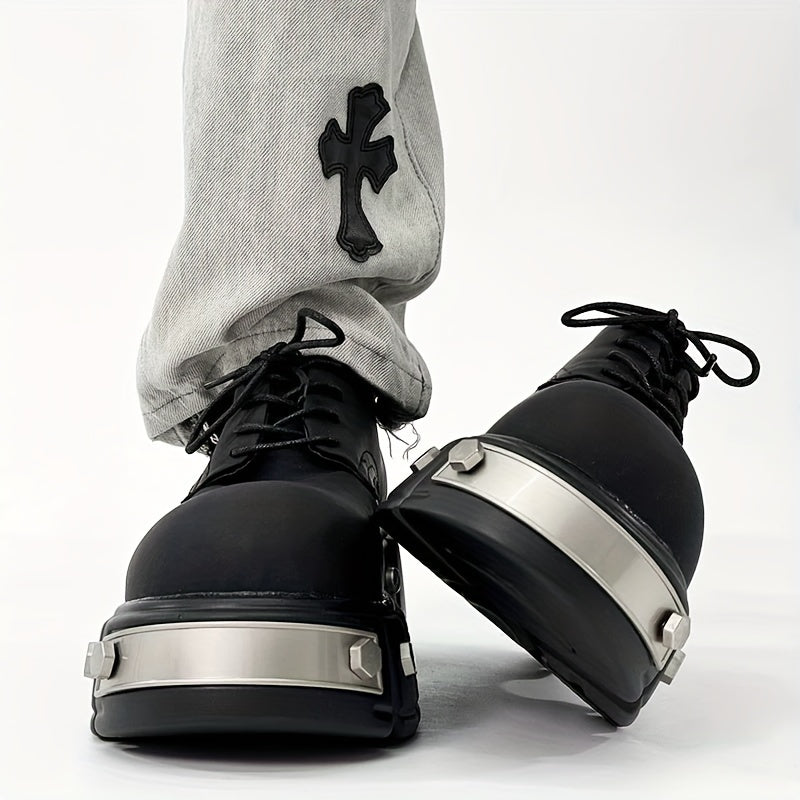 Stylish Men's Derby Shoes - Premium Round Toe, Thick Sole for Height Boost, Lace-Up, Microfiber Faux, Perfect for Casual Wear, Iron Head, British Style