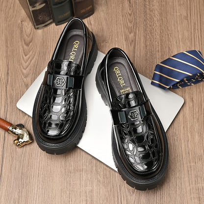 Men's British Style Slip-On Chunky Platform Shoes - Height Increasing Low-Top s with Rubber Sole, Wide Widths (Big & Tall) for Weddings, Business & Casual Wear