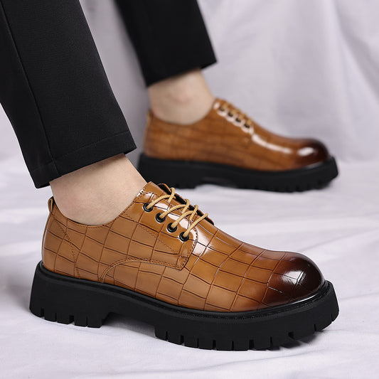 Men'S Glossy Green Derby Shoes - Low-Top Lace-Up Dress Shoes with Thick Rubber Sole, Synthetic Cover Upper & Cushioned Insole - Formal & Business Casual Shoes for Office, Parties - Easy-clean Elegant Footwear, Office Footwear