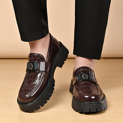 Men's British Style Slip-On Chunky Platform Shoes - Height Increasing Low-Top s with Rubber Sole, Wide Widths (Big & Tall) for Weddings, Business & Casual Wear