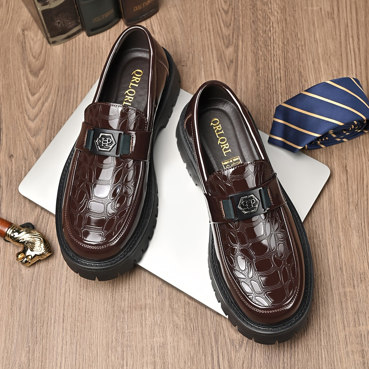 Men's British Style Slip-On Chunky Platform Shoes - Height Increasing Low-Top s with Rubber Sole, Wide Widths (Big & Tall) for Weddings, Business & Casual Wear