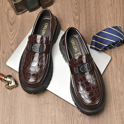 Men's British Style Slip-On Chunky Platform Shoes - Height Increasing Low-Top s with Rubber Sole, Wide Widths (Big & Tall) for Weddings, Business & Casual Wear