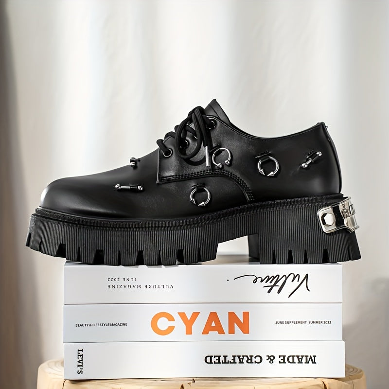 Men's Retro Casual Shoes with Thick Sole Height Increase, Lace-Up, Round Toe, Synthetic Faux Upper, PVC Sole, Breathable Fabric Lining, Comfortable Insole