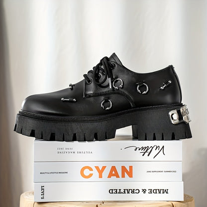 Men's Retro Casual Shoes with Thick Sole Height Increase, Lace-Up, Round Toe, Synthetic Faux Upper, PVC Sole, Breathable Fabric Lining, Comfortable Insole