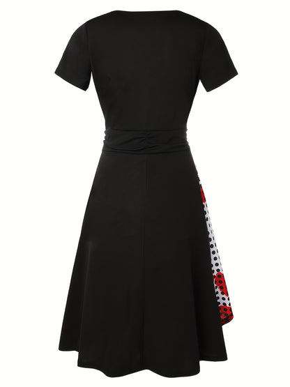 Asymmetrical V Neck Dress, Vintage Short Sleeve Slim Waist Comfy Dress, Women's Clothing Wedding/Evening dress/Occasion/Engagement/Ceremony