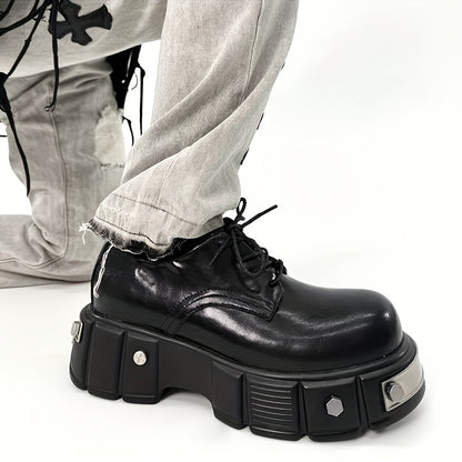 Stylish Men's Derby Shoes - Premium Round Toe, Thick Sole for Height Boost, Lace-Up, Microfiber Faux, Perfect for Casual Wear, Iron Head, British Style