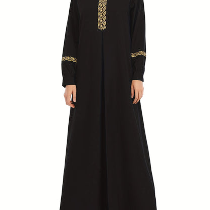 Ramadan Contrast Trim Kaftan, Elegant Long Sleeve Maxi Length Dress, Women's Clothing
