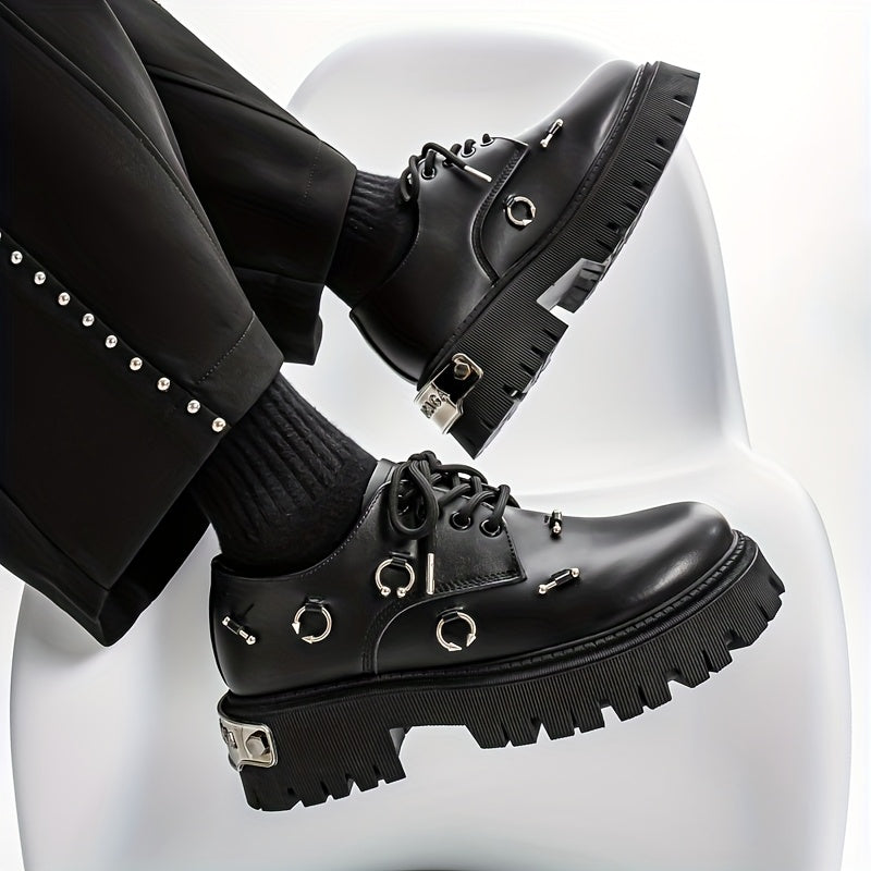 Men's Retro Casual Shoes with Thick Sole Height Increase, Lace-Up, Round Toe, Synthetic Faux Upper, PVC Sole, Breathable Fabric Lining, Comfortable Insole