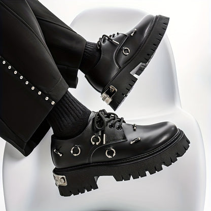 Men's Retro Casual Shoes with Thick Sole Height Increase, Lace-Up, Round Toe, Synthetic Faux Upper, PVC Sole, Breathable Fabric Lining, Comfortable Insole