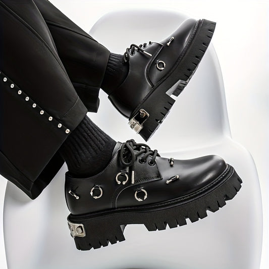 Men's Retro Casual Shoes with Thick Sole Height Increase, Lace-Up, Round Toe, Synthetic Faux Upper, PVC Sole, Breathable Fabric Lining, Comfortable Insole