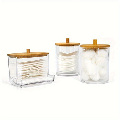 1/2/3pcs Clear Acrylic Makeup Organizer With Cotton Pad Swab Holder And Makeup Pads Jar - Efficient Cosmetic Storage Box For Makeup And Skincare Products