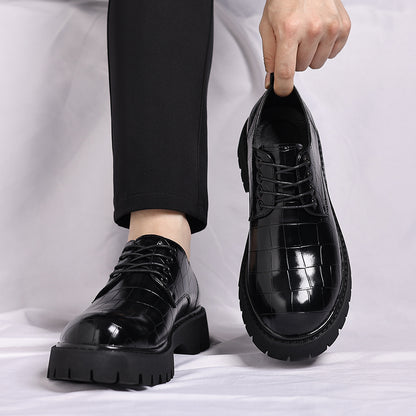 Men'S Glossy Green Derby Shoes - Low-Top Lace-Up Dress Shoes with Thick Rubber Sole, Synthetic Cover Upper & Cushioned Insole - Formal & Business Casual Shoes for Office, Parties - Easy-clean Elegant Footwear, Office Footwear