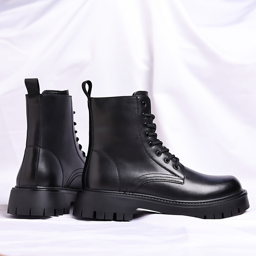 Men's Black Ankle Boots - Lace-Up, Round Toe, Thick Rubber Sole, Versatile Casual & Formal Wear, Everyday Footwear, Laceup Boot, Durable Construction