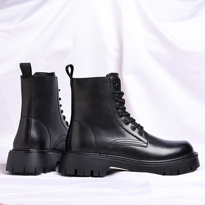 Men's Black Ankle Boots - Lace-Up, Round Toe, Thick Rubber Sole, Versatile Casual & Formal Wear, Everyday Footwear, Laceup Boot, Durable Construction