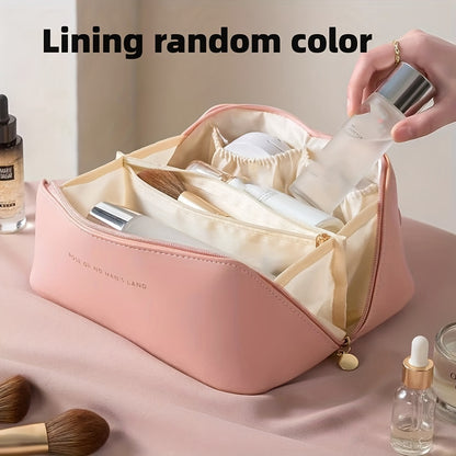 Large-Capacity Travel Cosmetic Bag Portable PU Makeup Pouch Women Waterproof Bathroom Washbag Multifunctional Toiletry Kit