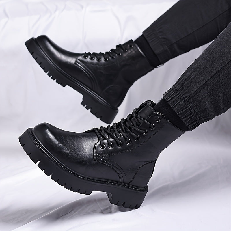 Men's Genuine Motorcycle Boots - Stylish Brown Lace-Up Ankle Boots with Rugged Rubber Sole for Hiking, Camping & Outdoor Adventures, Hiking Boots