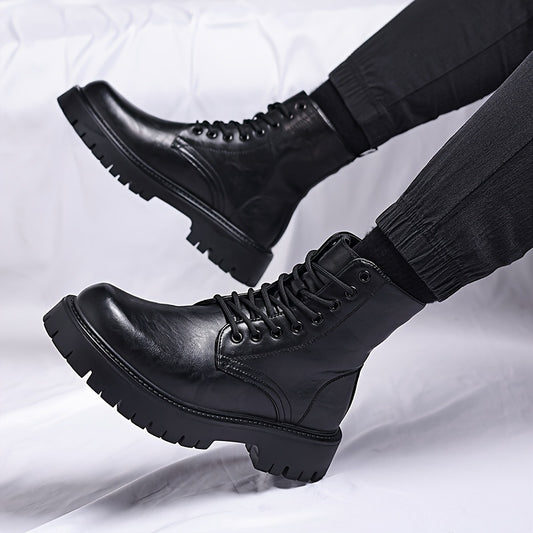 Men's Genuine Motorcycle Boots - Stylish Brown Lace-Up Ankle Boots with Rugged Rubber Sole for Hiking, Camping & Outdoor Adventures, Hiking Boots