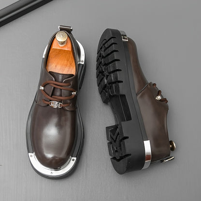 Men'S Genuine Oxford Shoes - Thick Sole, Lace-Up, Round Toe, Black & Brown, Casual & Formal Wear, All-Season Comfort, Rubber Sole, Microfiber Upper, Perfect for Office, Parties, and Outdoor Events, Formal Footwear | Classic O