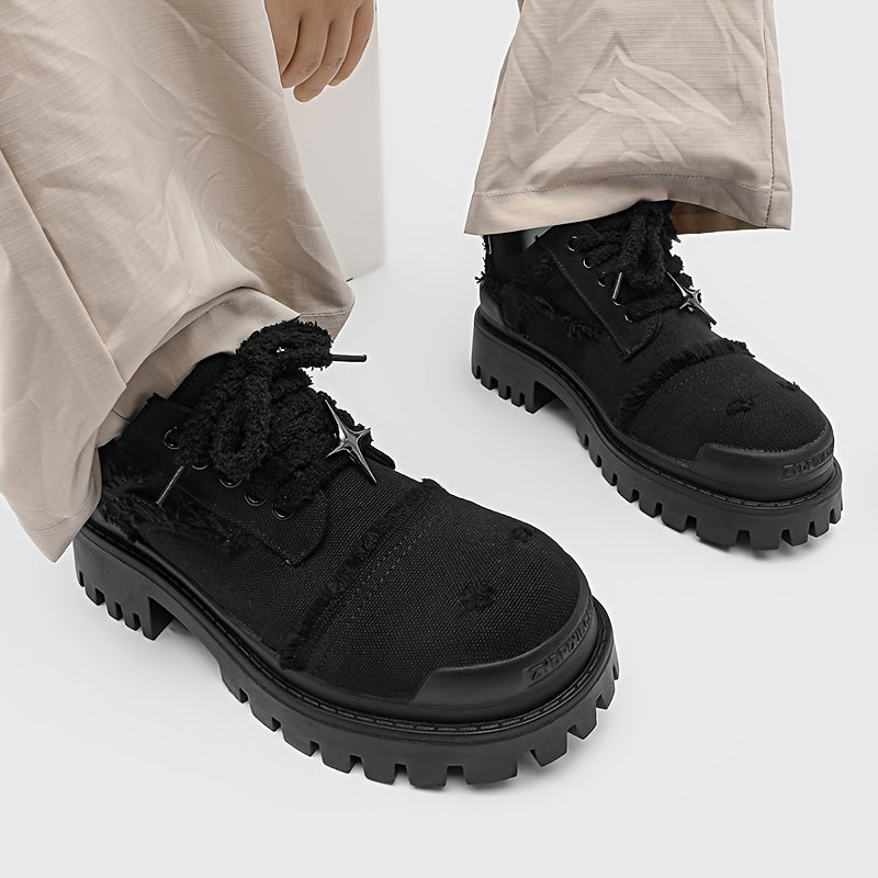 Men's All-Season Low-Top Lace-Up Casual Shoes - Multi-Color Options (Black/Brown/Tan) - PU /Fabric Upper & Rubber Sole - Wedding, Outdoor, Office & Casual Attire - Comfortable Round-Toe Dress Sneakers