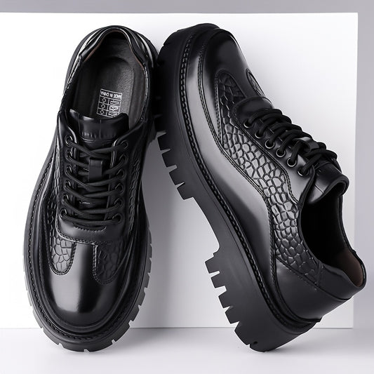 9001-1 Men'S Minimalist Height-Increasing Loafers, PU Easy-Clean Design with Thick Sole for Enhanced Proportions, Suitable for Office Wear and Formal Events