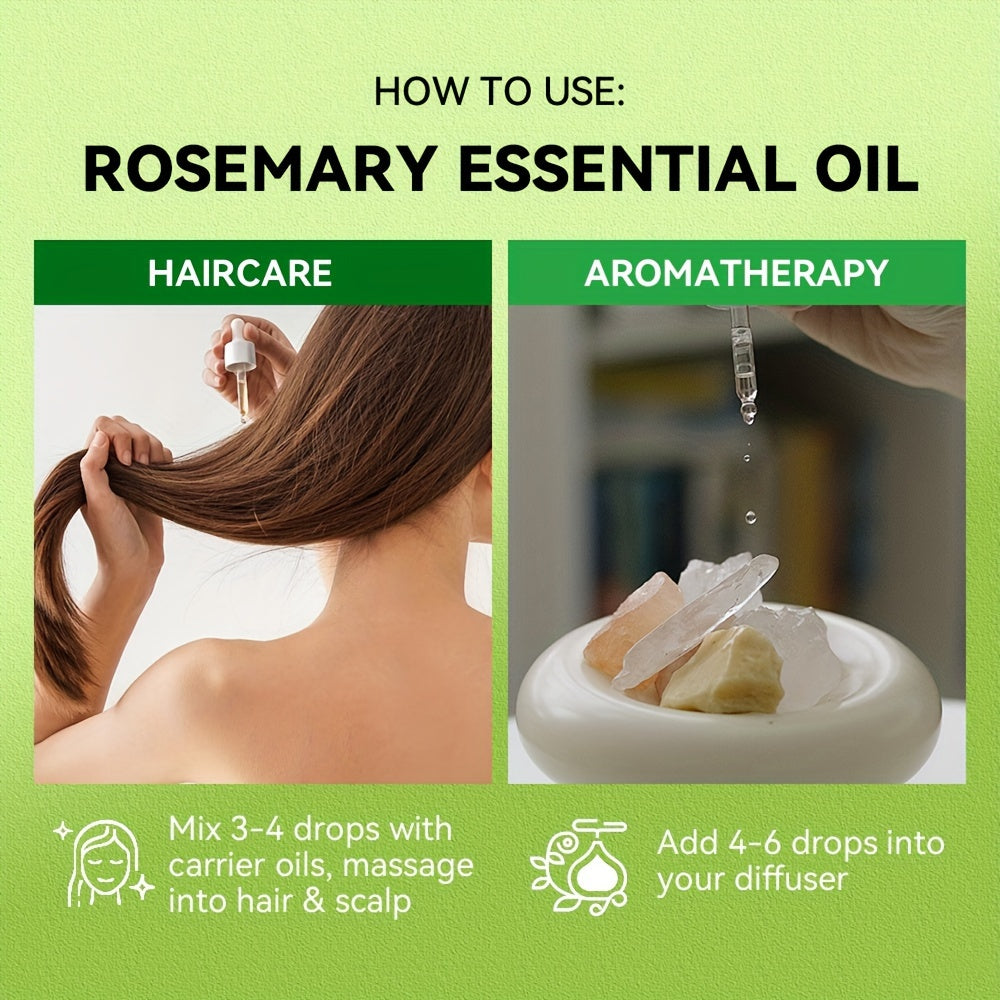 100ml Rosemary Essential Oil, Haircare Product, Moisturizing Scalp Strengthening Oil, for Split End Care, Eyebrows, Eyelashes, Face, Skin, Body, All Hair Types, with Glycerin, Unisex - Adult, Dry Hair, Moisturizing Cream