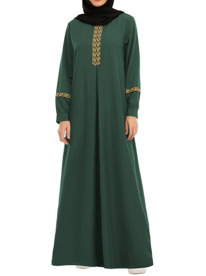 Ramadan Contrast Trim Kaftan, Elegant Long Sleeve Maxi Length Dress, Women's Clothing