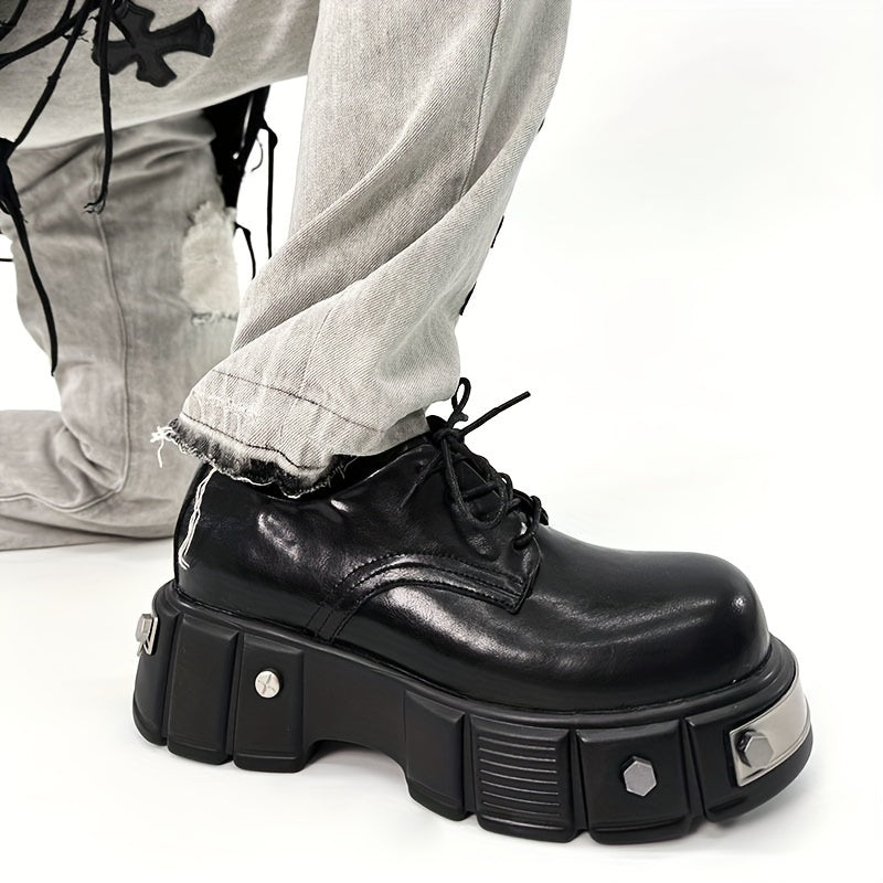 Men's Solid Color High Top Platform Derby Boots, Comfy Non Slip Durable Rubber Sole Microfiber Upper Dress Shoes, Men's Daily Footwear