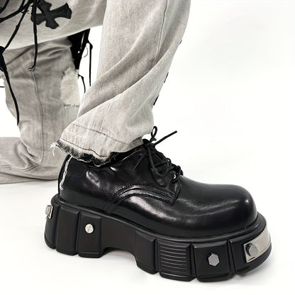 Men's Solid Color High Top Platform Derby Boots, Comfy Non Slip Durable Rubber Sole Microfiber Upper Dress Shoes, Men's Daily Footwear