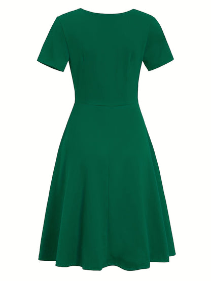 Short Sleeve V Neck Dress, Solid Casual Dress For Summer & Spring, Women's Clothing