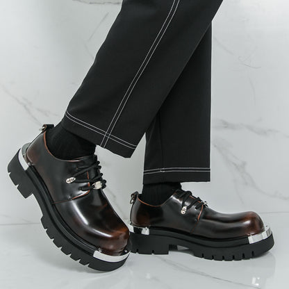 Men'S Chunky Platform Dress Shoes - Slip-Resistant Rubber Sole, Lace-Up Formal & Business Shoes, Glossy Black Faux Cover for Office, Wedding, Party - Cushioned Insole & Non-Slip Outsole, Office Footwear, Sleek Shoe Design, Du