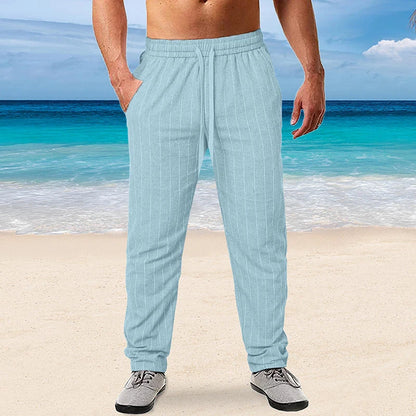 New Men's Trousers Design Vertical Stripes Breathable Pants Casual Baggy Elastic Waist Straight Leg Sweatpants