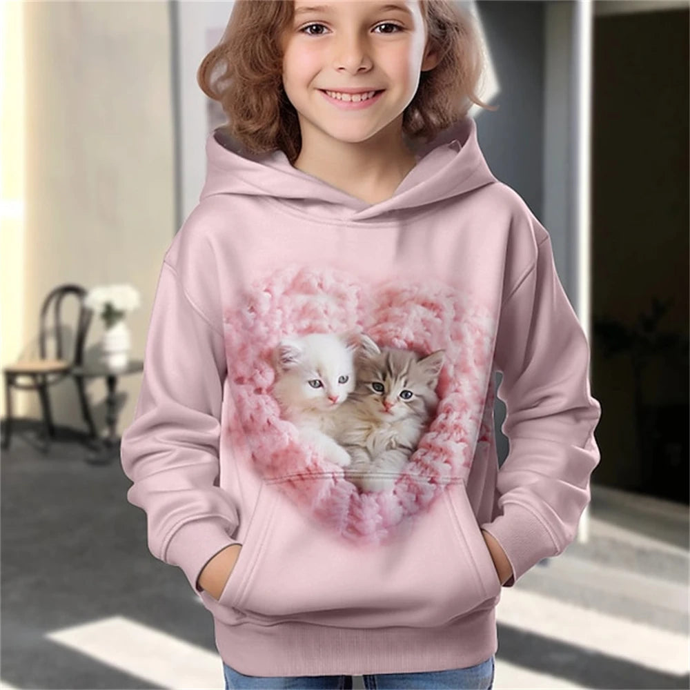 Hoodies Animal Cat 3D Print kawaii Streetwear Boys Girls Sweatshirts Oversized Unisex Hoodie Kids Hooded Pullovers Tops Clothing