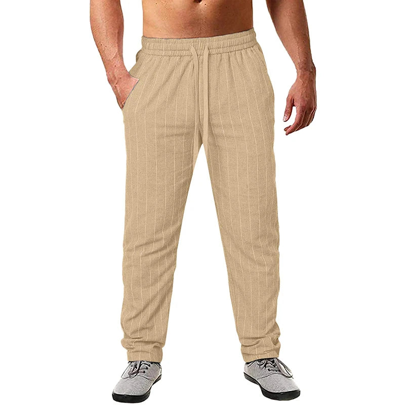 New Men's Trousers Design Vertical Stripes Breathable Pants Casual Baggy Elastic Waist Straight Leg Sweatpants