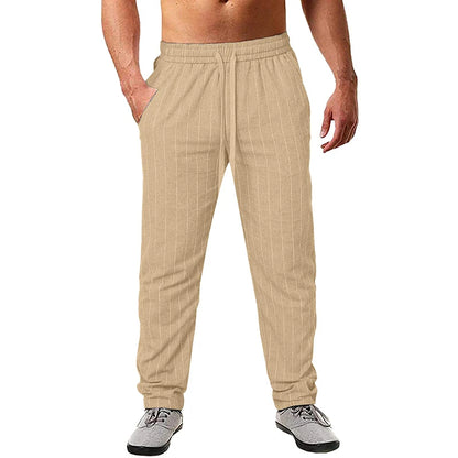 New Men's Trousers Design Vertical Stripes Breathable Pants Casual Baggy Elastic Waist Straight Leg Sweatpants