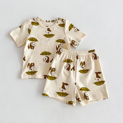 2pcs Ins New Summer 2025 Full print Soft Kids Clothing Set Boys Clothes Suit Pure Cotton Tee a 4nd Shorts  Chidren Track Suit