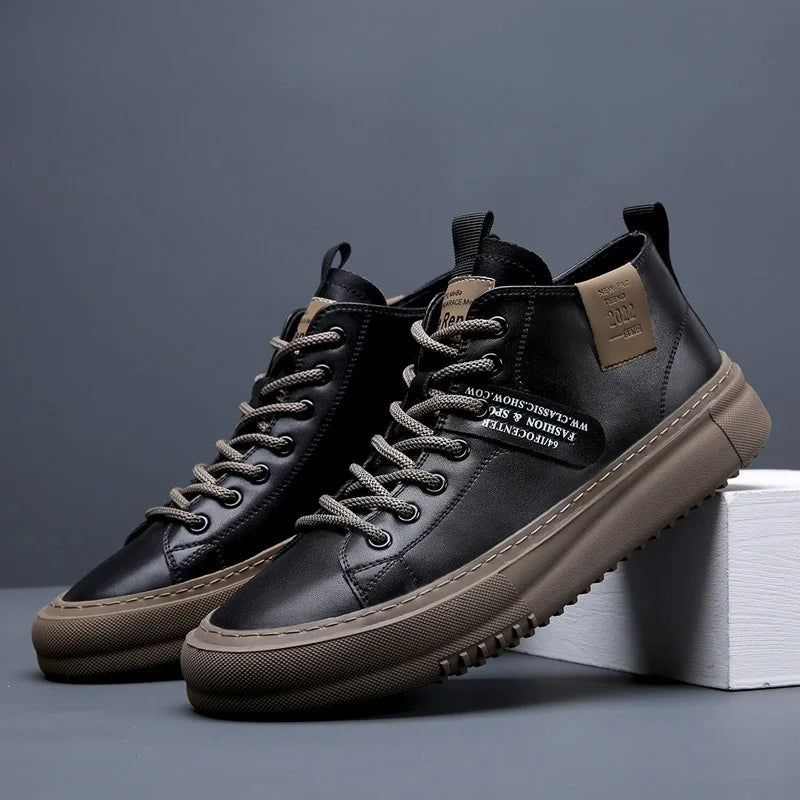 Men's Shoes 2025 New Soft-Soled Sports Mid-High Top Sports Shoes Business Casual Fashion Thick-Soled Shoes Versatile Lightweight Trbottomyy Shoes