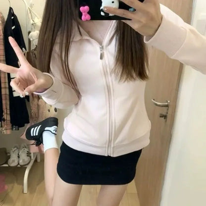 Hoodies Women Clothing Hip Hop Street Vintage Waist Tightening Zip Up Hoodie Woman Clothes Casual Versatile Sweatshirt Tops