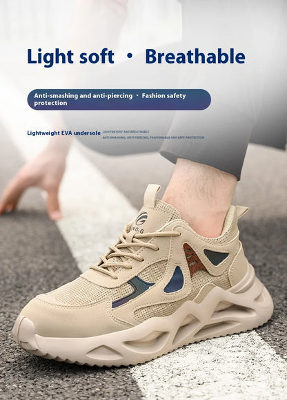 Outdoor Work Shoes Men Safety Shoes With Steel Toe Breathable Lightweight Work Sneakers Anti Smash Anti-puncture Safety Boots
