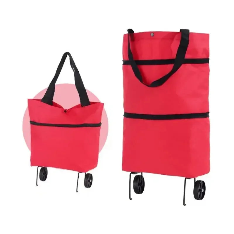 Portable Folding Shopping Bag, Tugboat Bag, Grocery Bag, Large Capacity with Wheels, Small Cart for Buying Groceries