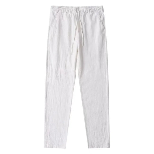 Men's Cotton Linen Trousers Men's Autumn New Breathable Leisure Solid Colour Drawstring Elastic Waist Running Trousers