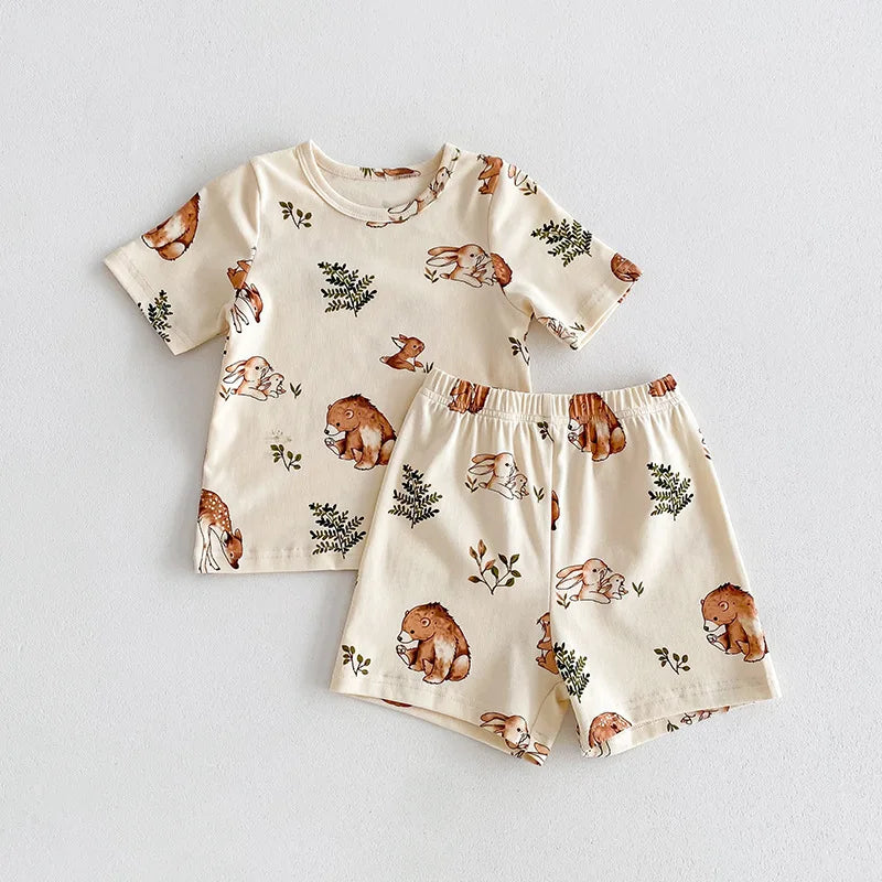 2pcs Ins New Summer 2025 Full print Soft Kids Clothing Set Boys Clothes Suit Pure Cotton Tee a 4nd Shorts  Chidren Track Suit